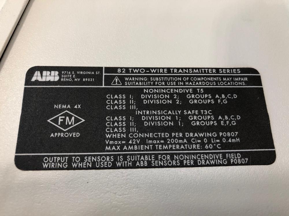 ABB TB82 pH/ORP/pION Transmitter, Two-Wire Series, #TB82PH2010110